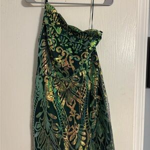 Green and Gold Strapless Dress